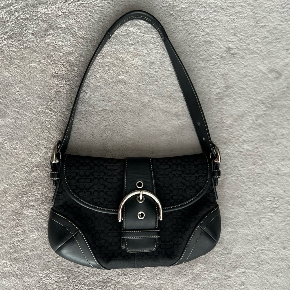 Y2K Coach Black Mini Signature Soho Flap Buckle Bag